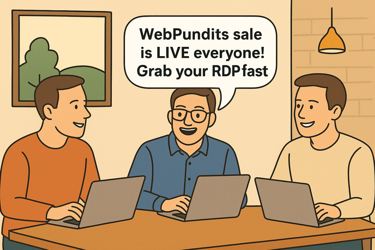 people in office celebrating early Black Friday RDP sale, working on computers