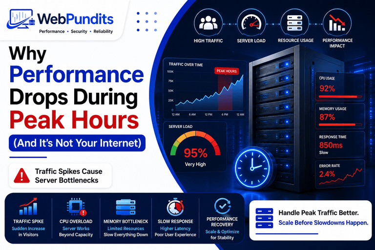 Why performance drops during peak hours due to server overload traffic spikes and hosting limitations